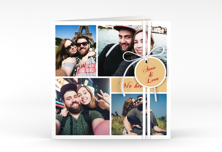 Hochzeitseinladung Collage quadr. Klappkarte apricot
