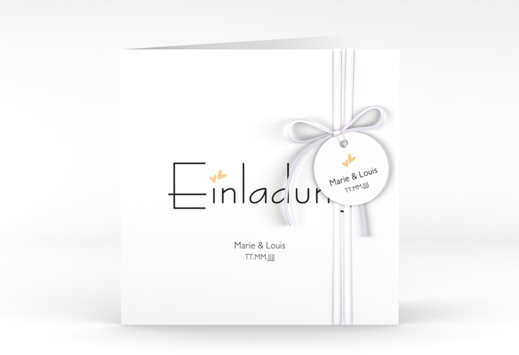 Hochzeitseinladung Twohearts quadr. Klappkarte beige