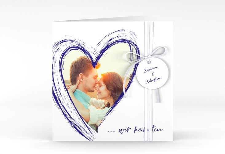 Hochzeitseinladung Liebe quadr. Klappkarte blau hochglanz