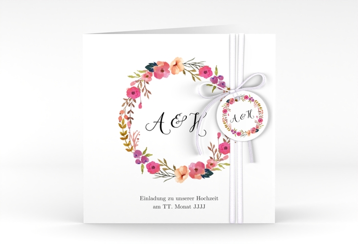 Hochzeitseinladung Fiore quadr. Klappkarte weiss