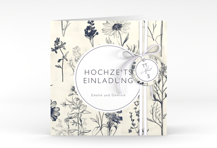 Hochzeitseinladung Chinoiserie Floral quadr. Klappkarte beige hochglanz