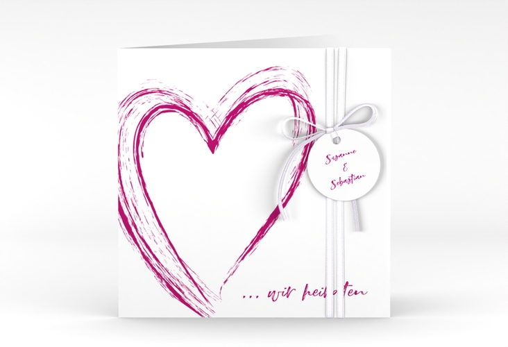 Hochzeitseinladung Liebe quadr. Klappkarte pink hochglanz