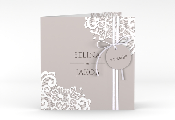 Hochzeitseinladung Vintage quadr. Klappkarte mit floraler Spitze