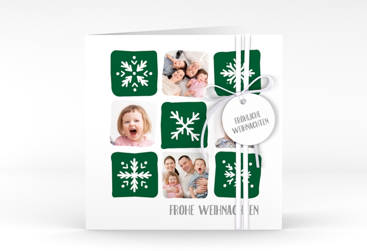 Weihnachtskarte Snowflakes quadr. Klappkarte gruen hochglanz