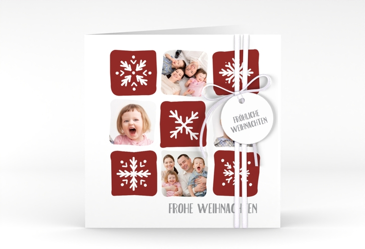 Weihnachtskarte Snowflakes quadr. Klappkarte rot hochglanz
