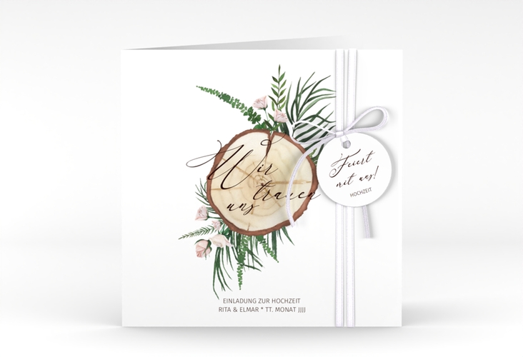 Hochzeitseinladung Woodland quadr. Klappkarte weiss hochglanz
