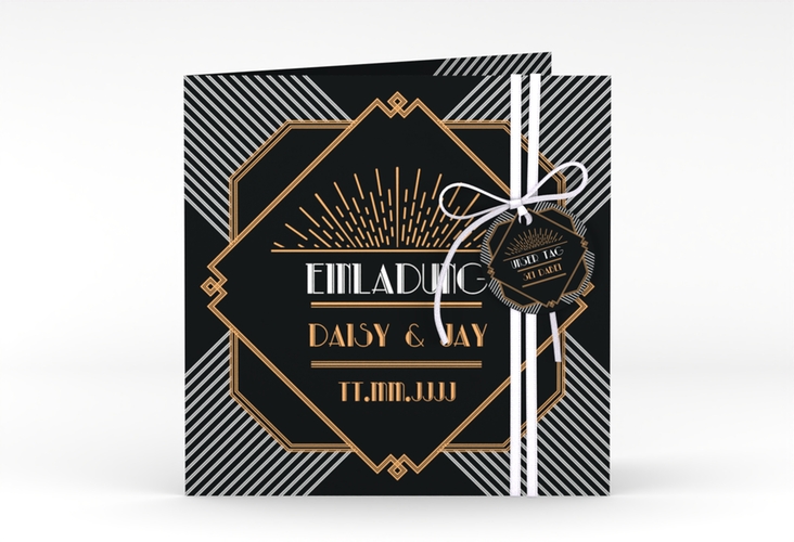Hochzeitseinladung Gatsby quadr. Klappkarte im 20er-Jahre-Stil