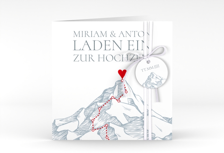Hochzeitseinladung Berge quadr. Klappkarte blau