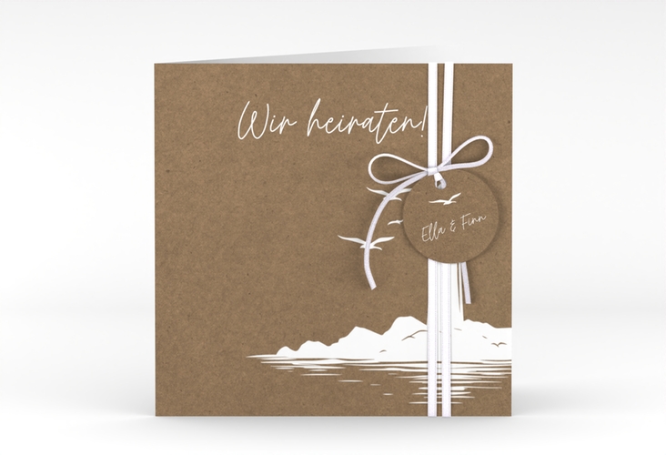 Hochzeitseinladung Leuchtturm quadr. Klappkarte Kraftpapier