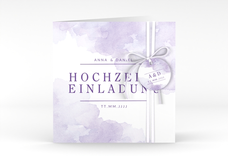 Hochzeitseinladung Blush quadr. Klappkarte lila