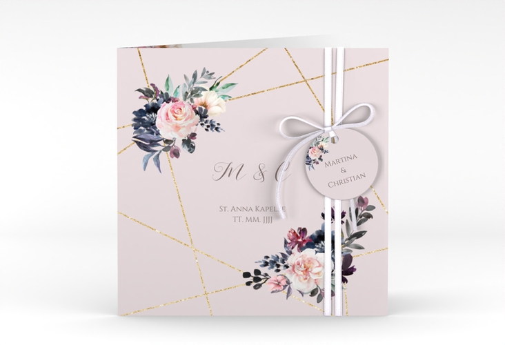 Hochzeitseinladung Azalie quadr. Klappkarte rosa