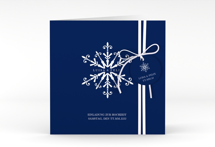 Hochzeitseinladung Crystal quadr. Klappkarte blau mit Eiskristall