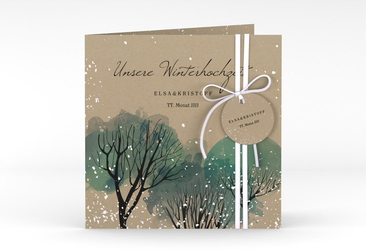 Hochzeitseinladung Winterhochzeit quadr. Klappkarte Kraftpapier hochglanz