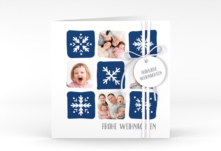 Weihnachtskarte Snowflakes quadr. Klappkarte blau hochglanz