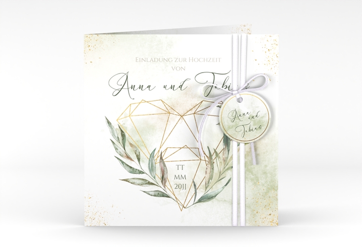 Hochzeitseinladung Heartfelt quadr. Klappkarte weiss hochglanz mit Diamanten im Geometric Design