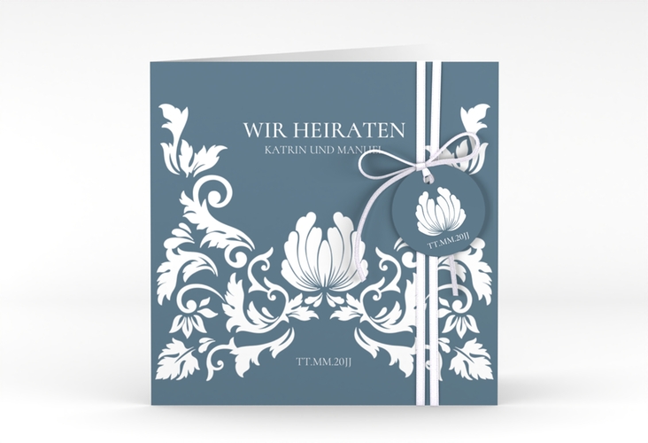 Hochzeitseinladung Royal quadr. Klappkarte mit barockem Blumen-Ornament