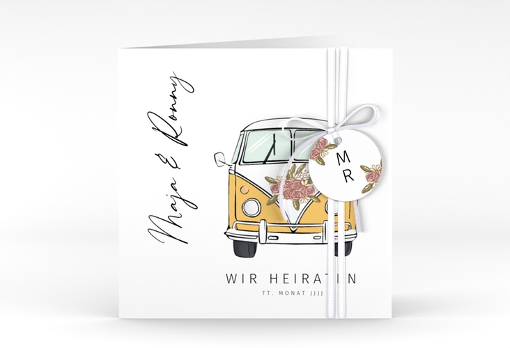 Hochzeitseinladung Hochzeitsbulli quadr. Klappkarte