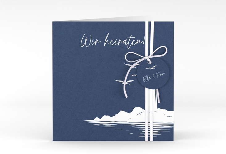 Hochzeitseinladung Leuchtturm quadr. Klappkarte blau