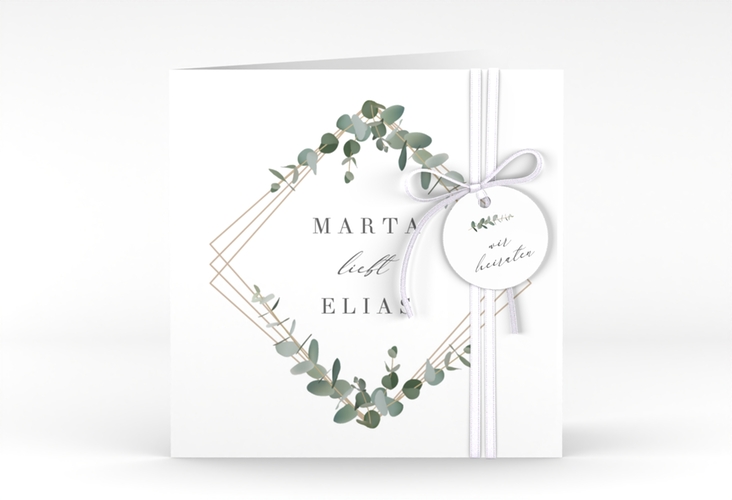 Hochzeitseinladung Eukalyptus quadr. Klappkarte weiss hochglanz