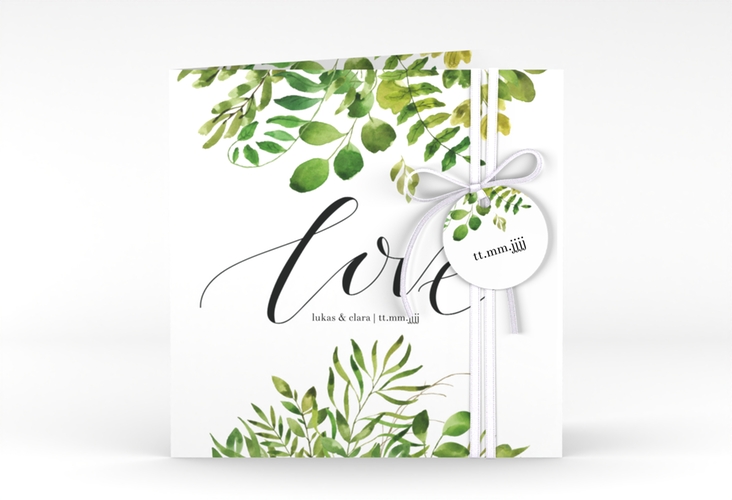 Hochzeitseinladung Botany quadr. Klappkarte weiss