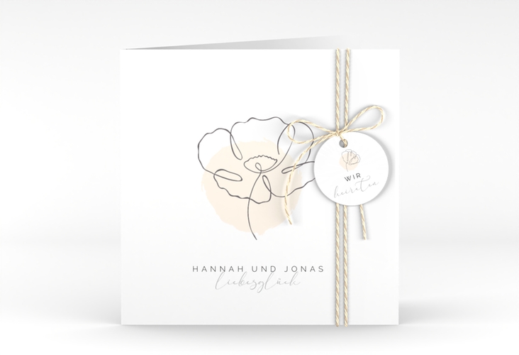Hochzeitseinladung Flowerline quadr. Klappkarte apricot hochglanz