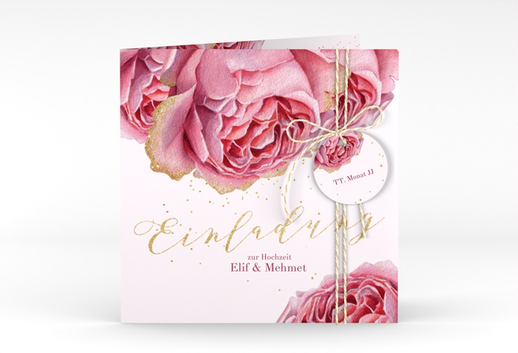 Hochzeitseinladung Cherie quadr. Klappkarte rosa