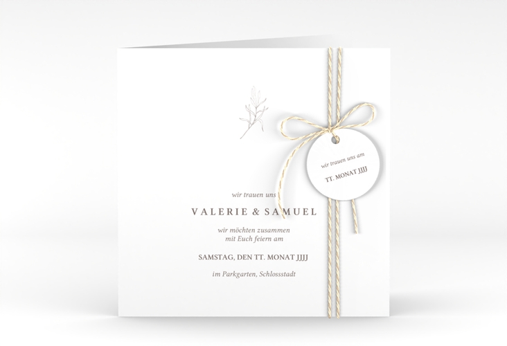 Hochzeitseinladung Ivy quadr. Klappkarte weiss hochglanz minimalistisch mit kleiner botanischer Illustration