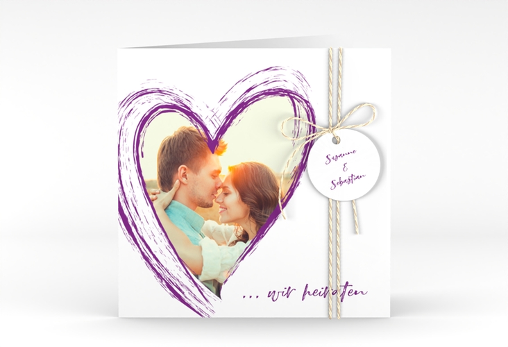 Hochzeitseinladung Liebe quadr. Klappkarte lila