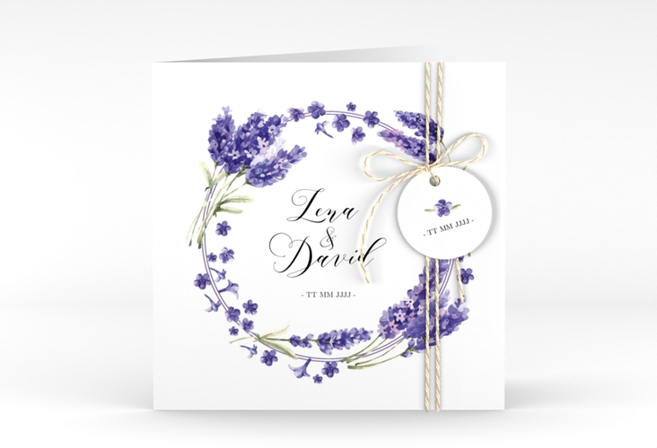 Hochzeitseinladung Lavendel quadr. Klappkarte hochglanz