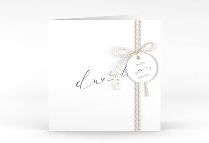 Hochzeitseinladung Zweisamkeit quadr. Klappkarte weiss hochglanz im minimalistischen Stil mit Aufschrift du & ich