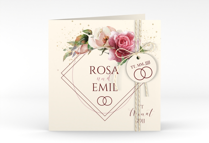 Hochzeitseinladung Rosenbogen quadr. Klappkarte beige hochglanz
