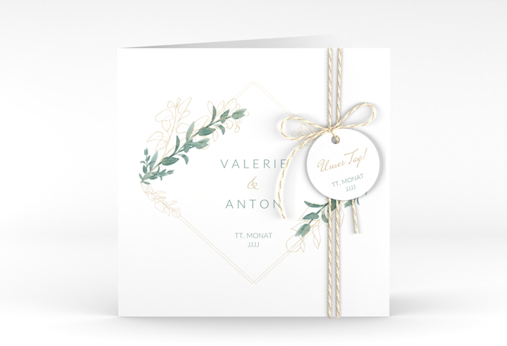 Hochzeitseinladung Verde quadr. Klappkarte weiss hochglanz