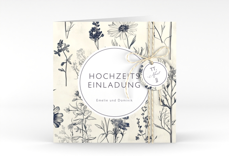 Hochzeitseinladung Chinoiserie Floral quadr. Klappkarte beige hochglanz