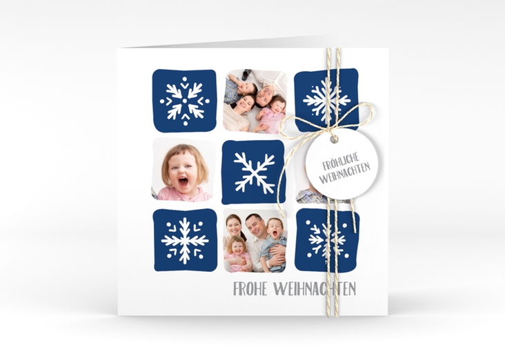Weihnachtskarte Snowflakes quadr. Klappkarte blau