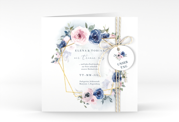 Hochzeitseinladung Dustyblue quadr. Klappkarte