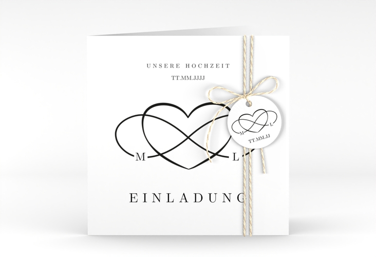 Hochzeitseinladung Infinity quadr. Klappkarte schwarz