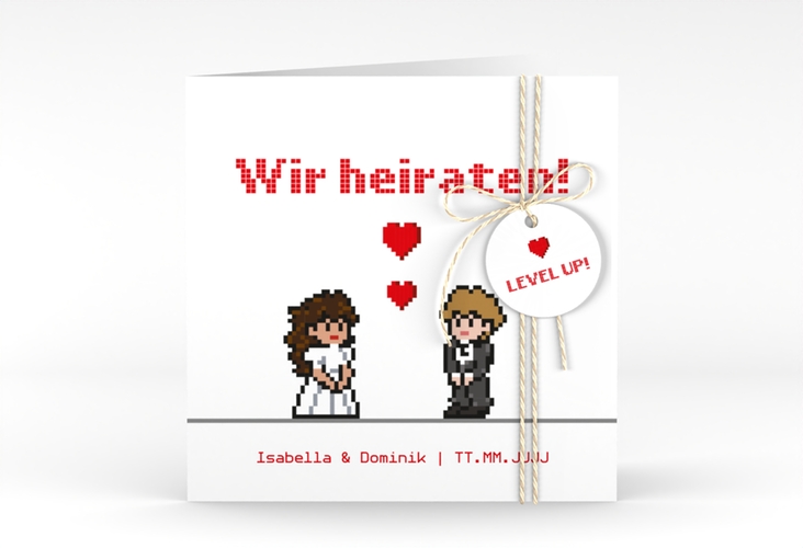 Hochzeitseinladung Pixel quadr. Klappkarte weiss