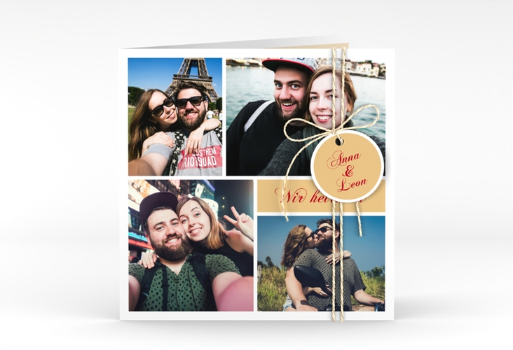 Hochzeitseinladung Collage quadr. Klappkarte apricot