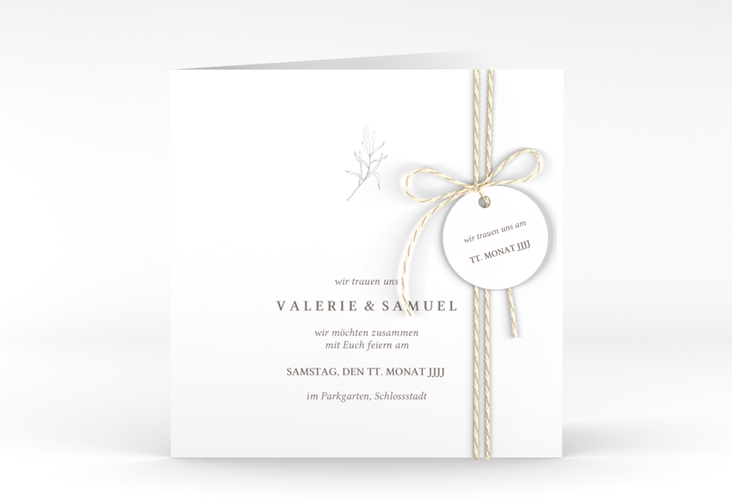 Hochzeitseinladung Ivy quadr. Klappkarte weiss hochglanz minimalistisch mit kleiner botanischer Illustration