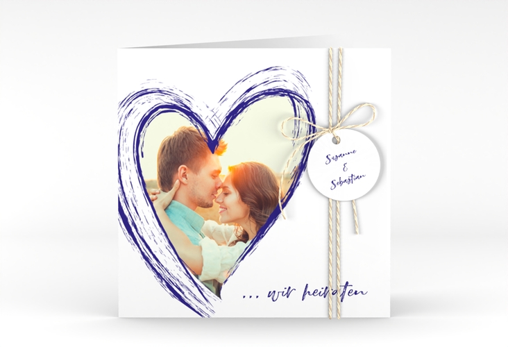 Hochzeitseinladung Liebe quadr. Klappkarte blau hochglanz