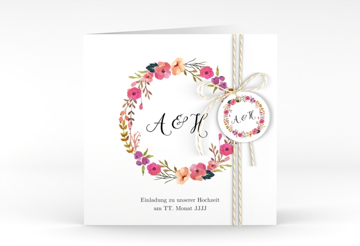 Hochzeitseinladung Fiore quadr. Klappkarte weiss