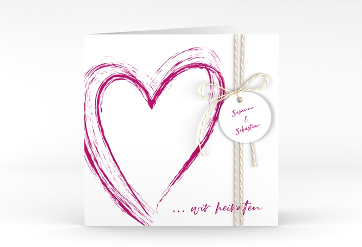Hochzeitseinladung Liebe quadr. Klappkarte pink hochglanz
