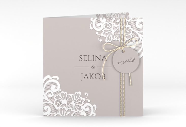 Hochzeitseinladung Vintage quadr. Klappkarte mit floraler Spitze