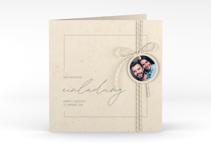 Hochzeitseinladung Simple Line quadr. Klappkarte beige hochglanz