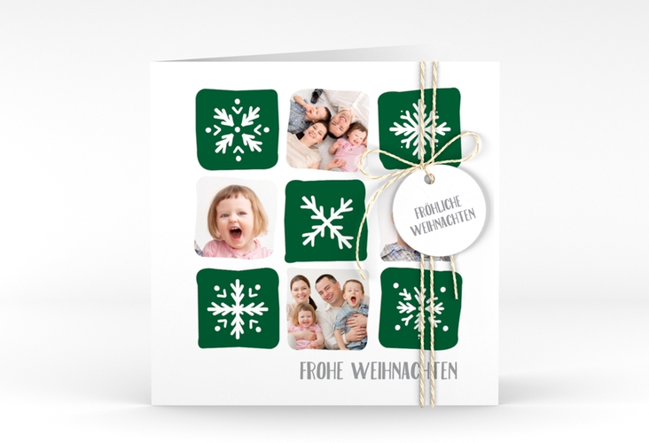 Weihnachtskarte Snowflakes quadr. Klappkarte gruen hochglanz