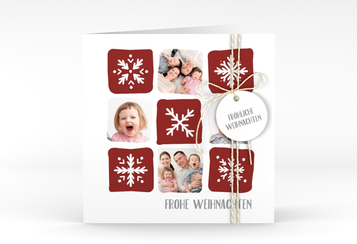 Weihnachtskarte Snowflakes quadr. Klappkarte rot hochglanz
