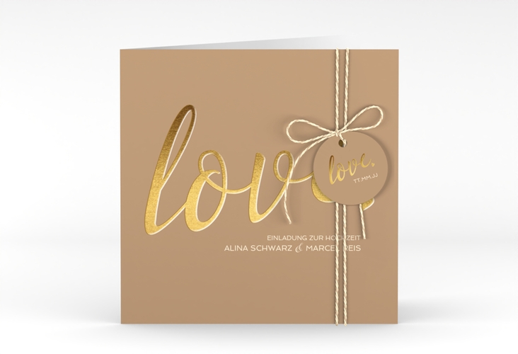 Hochzeitseinladung Glam quadr. Klappkarte beige hochglanz