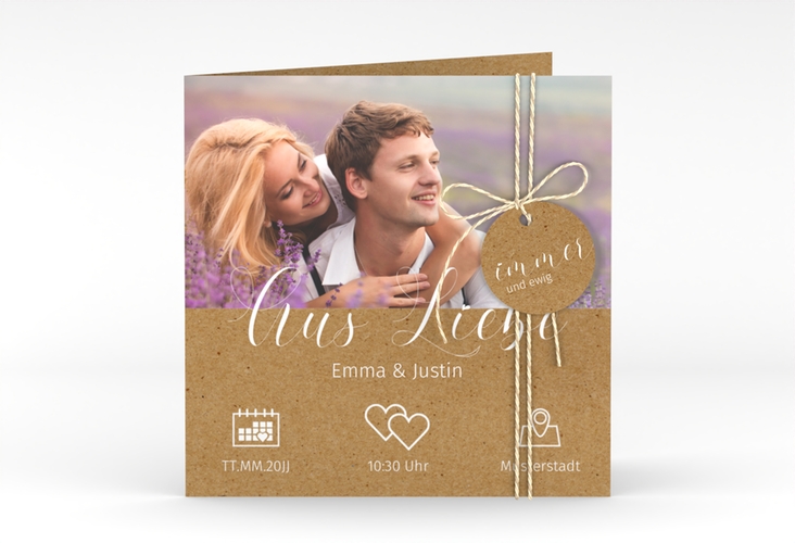 Hochzeitseinladung Timetable quadr. Klappkarte Kraftpapier im Art Déco Design