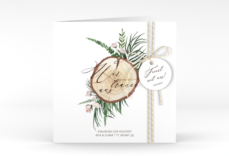 Hochzeitseinladung Woodland quadr. Klappkarte weiss hochglanz