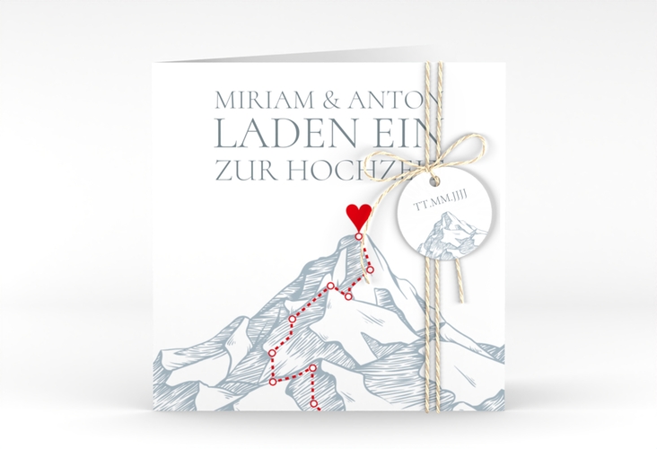 Hochzeitseinladung Berge quadr. Klappkarte blau